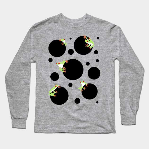 Tree Frogs on Polka Dots Long Sleeve T-Shirt by ahadden